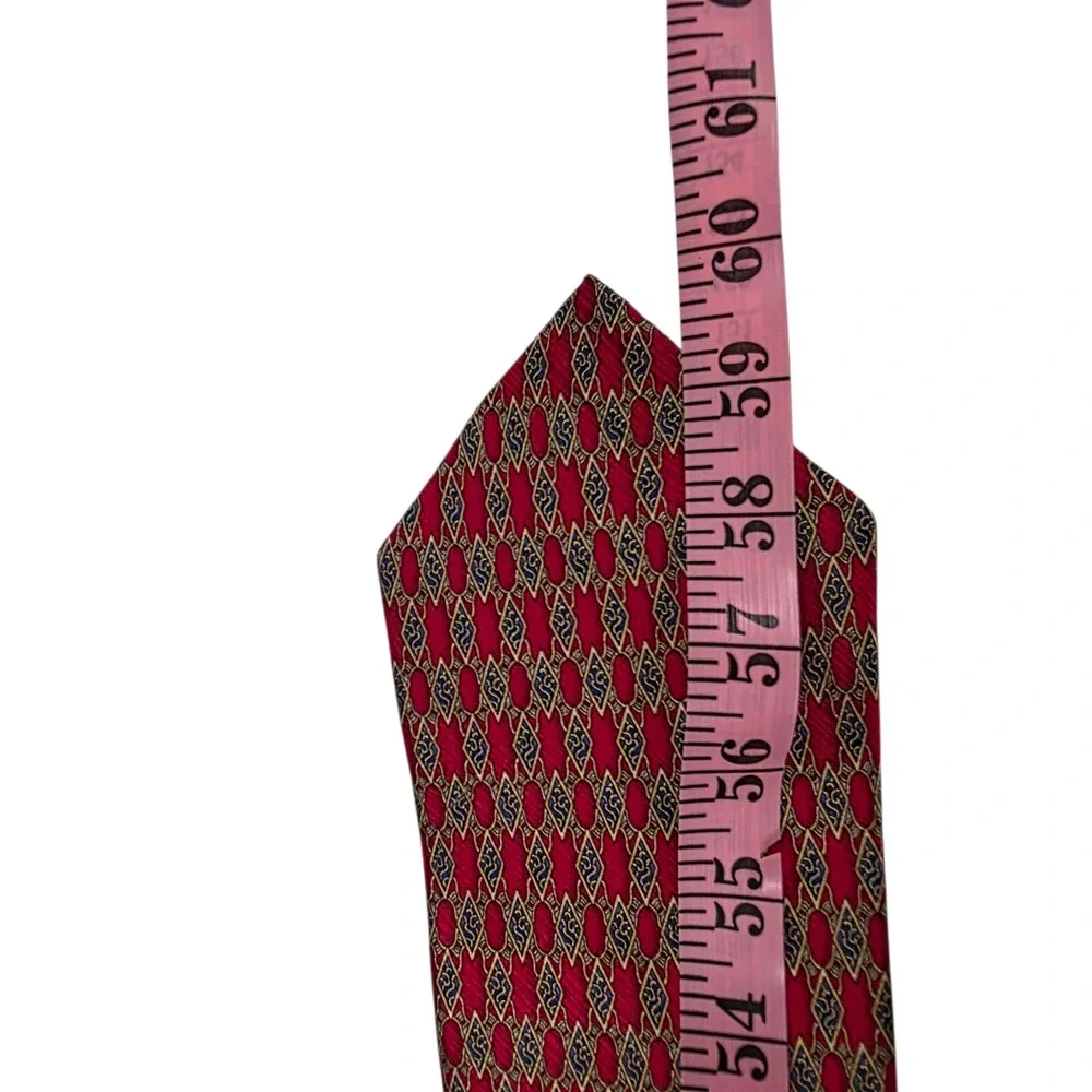 Umberto Bossi Mens Necktie One Size Red Silk Classic Slim Argyle Pattern Formal‎